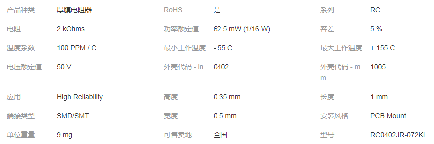 RC0402JR-072KL国巨_市场报价 - 百度AI市场
